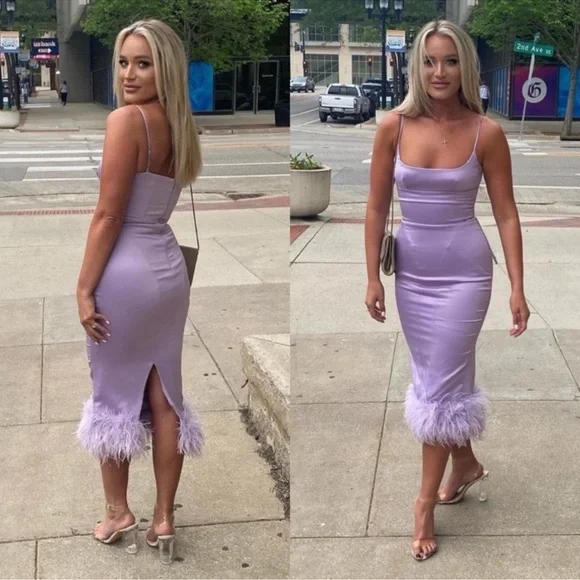 House of CB Helena Orchid Lavender Satin Midi Dress - Picture 9 of 10